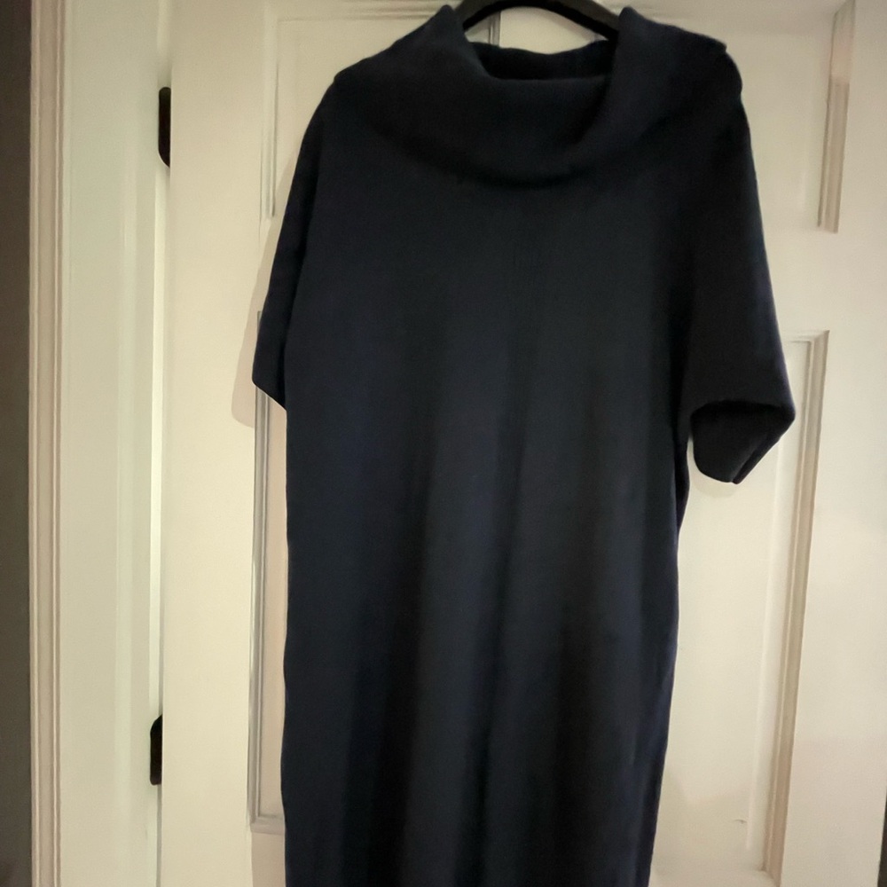 Lands' End Navy Knit Dress with Cowl Neck Short Sleeves